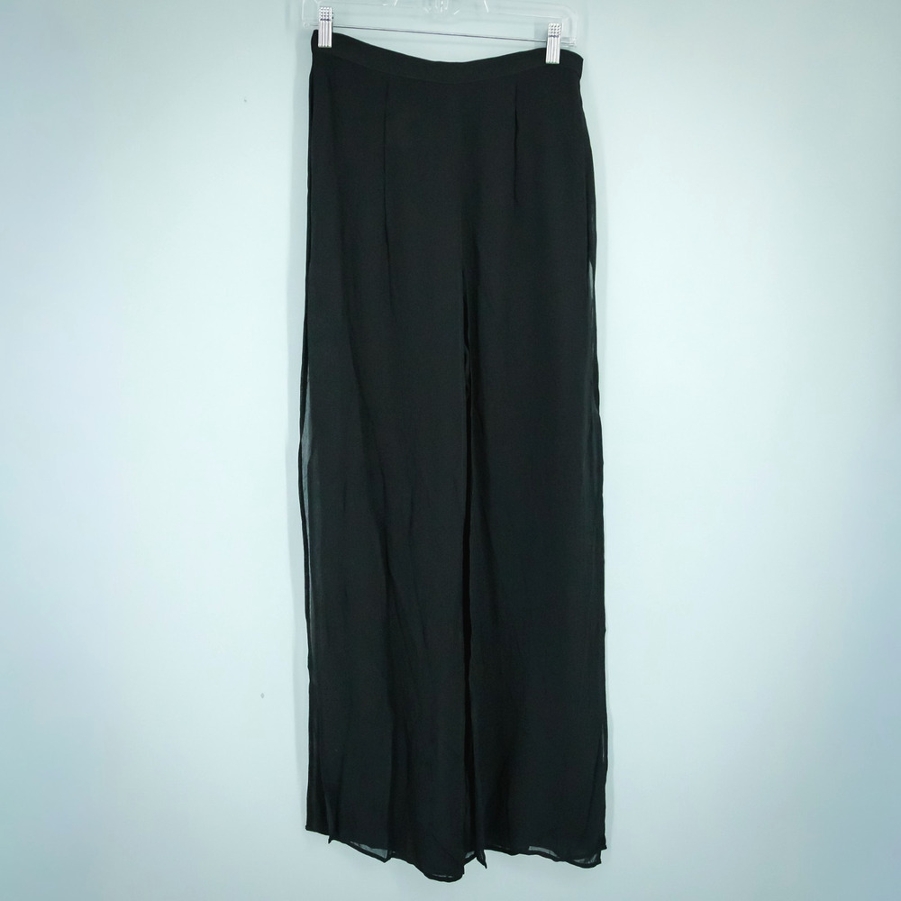 Tadashi Size 8 Seaton Black Chiffon Mesh Overlay Wide Leg Dressy Formal Pants